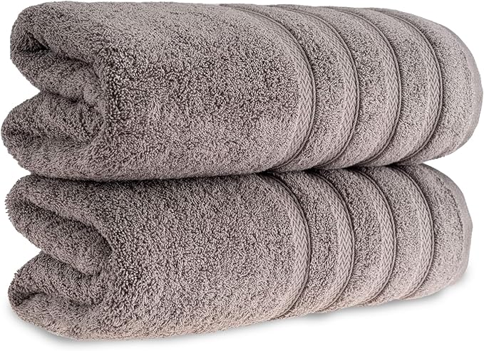 HALLEY Turkish 2 Pack Premium Bath Towels (2 Pieces) 650 GSM Highly Absorbent Super Soft 100% Cotton - 2 Bath Towels (Gray)