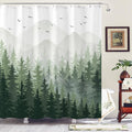Aipon Green Misty Forest Shower Curtain Ombre Nature Tree Plants Shower Curtains Fabric Waterproof Mountain Shower Curtain Sets for Bathroom Bath Decor with 12 Hooks (Green, 72'' × 84'')
