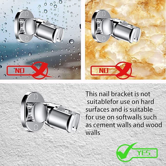 Shower Head Holder Wall Mounted, Screw Mounted Shower Spray Holder, Adjustable Handheld Shower Head Bracket, Shower Holder for Universal Wall Bathroom with Wall Anchors and Screws (Chrome Polished)