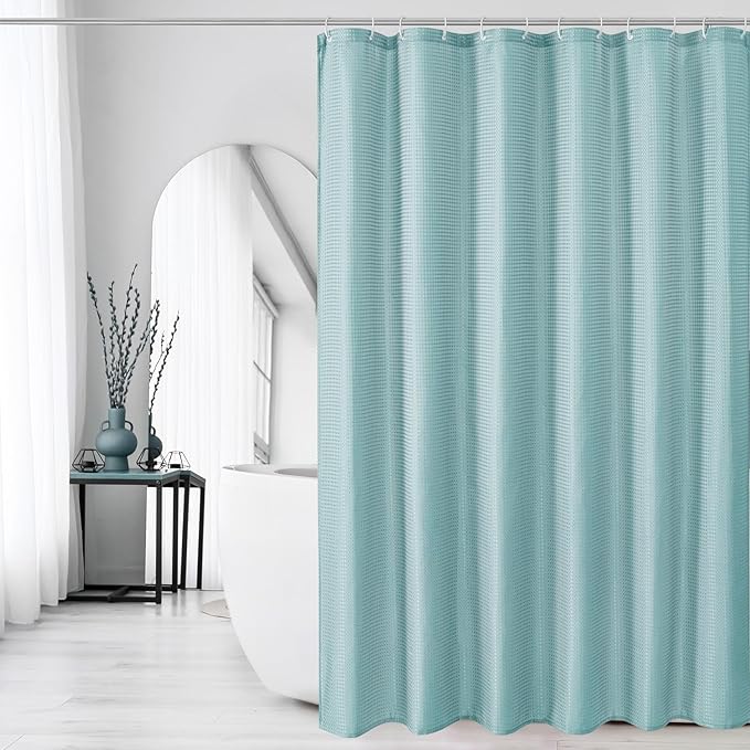 Gibelle Teal Shower Curtain, Waffle Weave Textured Fabric Shower Curtain for Bathroom - Soft Cloth & Hotel Spa Luxury, Water Repellent, Machine Washable, 72X72, Teal