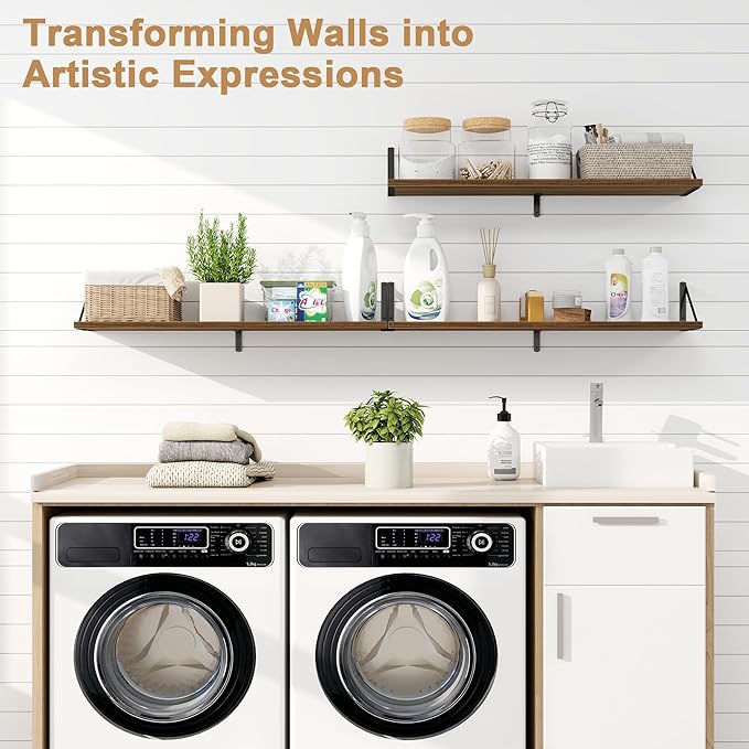 Fun Memories Floating Shelves for Wall, 36 Inches Long Set of 3 Wall Shelves for Bedroom, Floating Bookshelves with Metal Brackets for Living Room, Kitchen, Bedroom and Laundry Room (Walnut)
