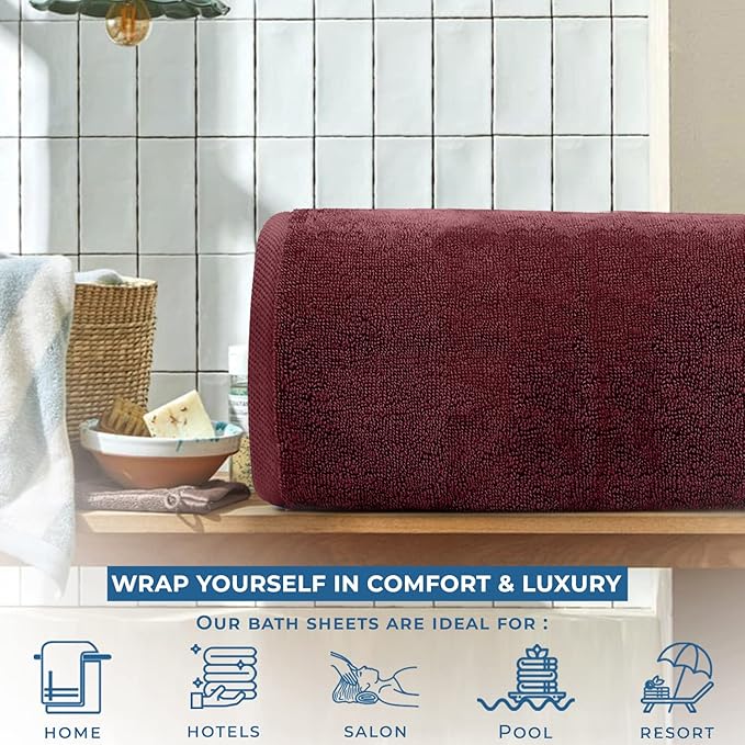 DAN RIVER Pack of 1 Bath Sheet 40x80 Inches, Jumbo Bath Towels, Soft and Absorbent Extra Large Towels - Pomegranate