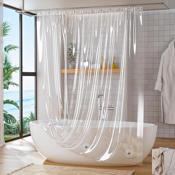 Titanker Extra Long Shower Curtain Liner 72x96 Clear Plastic Shower Liner Lightweight PEVA Waterproof Shower Curtain Liner for Bathroom with Magnets and Rustproof Grommets