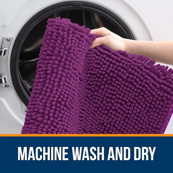 OLANLY Bathroom Rugs 44x24, Extra Soft Absorbent Chenille Bath Rugs, Rubber Backing Quick Dry, Machine Washable Bath Mats for Bathroom Floor, Tub and Shower, Home Decor Accessories, Purple