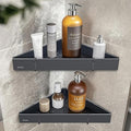 Corner Shower Shelves with Hooks, Rustproof Metal 2-Tier Shower Corner Caddy Organizer for Bathroom Toilet Kitchen, Fast Drain and Space Saving