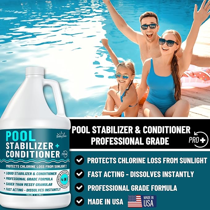 Pool Stabilizer - Cyanuric Acid Pool Stabilizer, Liquid Chlorine Stabilizer for Pool Chemicals, Swimming Pool Conditioner Stabilizer, Pool Stabilizer for Salt Pool & Chlorine, 1 Gallon