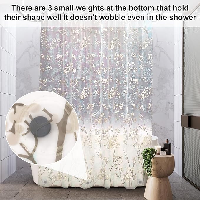PEVA Shower Curtain, 72 x 72 Water Repellent Premium Bathroom Shower Curtain with 3 Magnetic Weights for Shower Stall, Bathtubs (Flower-2)