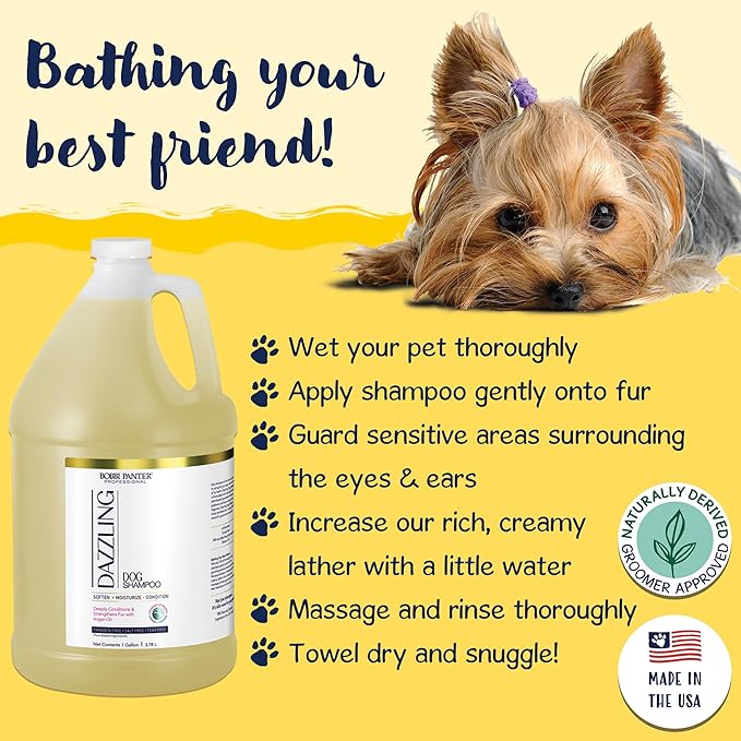 Bobbi Panter Dog Shampoo and Conditioner - Made in USA - All Natural 2-in-1 Formula for Detangles & Reduces Shedding - Concentrated 10:1 for Professional Groomers - Pear Scent, 1 Gallon (Case of 4)