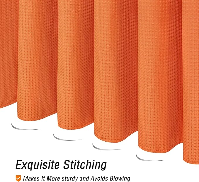 Gibelle Long Shower Curtain 72 x 78, Tall Waffle Weave Textured Fabric Shower Curtain for Bathroom, Water Repellent, Machine Washable, Burnt Orange