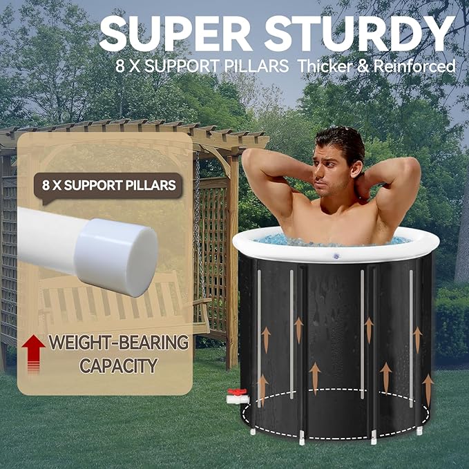BDL Ice Bath Tub for Athletes, Extra Large Portable Freestanding Bathtub 105 Gallons Cold Plunge Bathtub for Recovery Outdoor Folding Spa Bath Tub, Whale Black