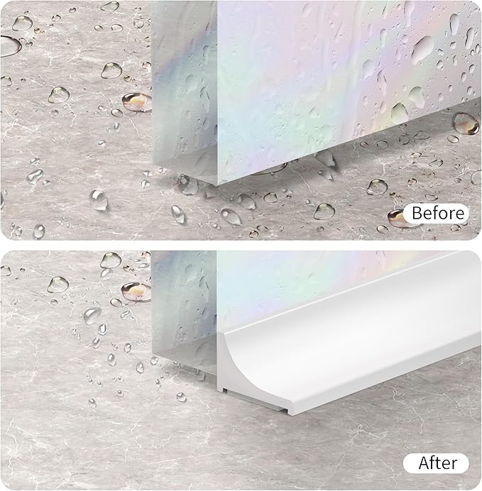 98Inch Shower Threshold Water Dam, Self-Adhesive Silicone Shower Barrier Water Stopper Shower Door Bottom Seal Strip Shower Splash Guard for Bathroom Kitchen Bathtub