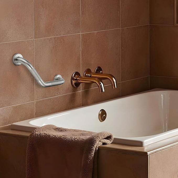 Grab Bars for Bathtubs and Showers- 1-1/4 x 16 Angled Shower Grab Bar for Seniors Knurled Stainless Steel Handicap Grab Bars for Wall (Brushed Nickel, 2 Pack)