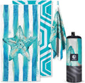 VENTURE 4TH Microfiber Beach Towel: Quick-Dry, Compact, Sand-Free, Absorbent, Sandproof and Lightweight - Perfect for Camping, Beach, and Roadtrips (Striped Starfish Design | 35x78 inches)