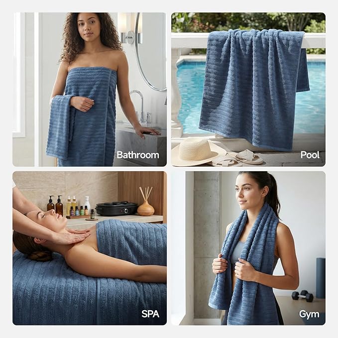 REDKISS 2 Pack Large Bath Towels 31×63 inches, 100% Cotton, Super Soft and Absorbent, Quick-Dry Towels, Perfect for Bathroom,Plush Shower Towels-Blue