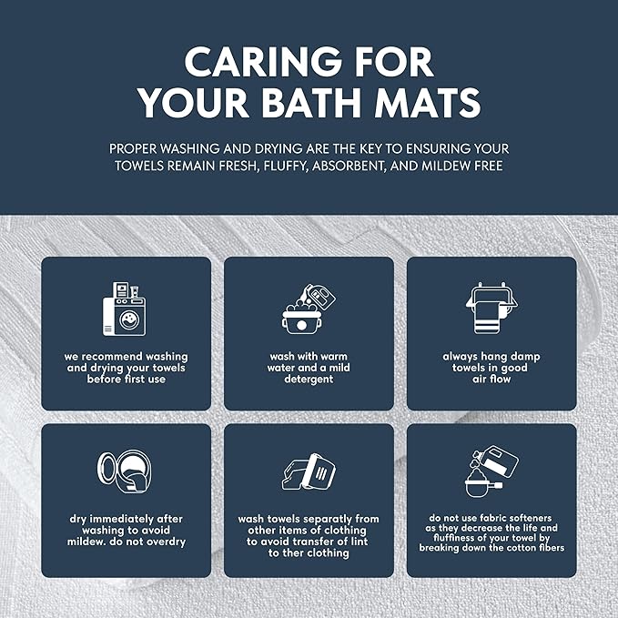 White Classic Luxury Bath Mat Floor Towel Set - Absorbent Cotton Hotel Spa Shower/Bathtub Mats [Not a Bathroom Rug] 22"x34" | 2 Pack | White