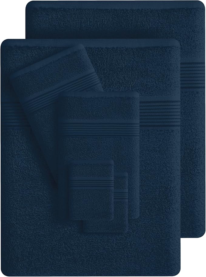 Belizzi Home 100% Cotton Towel Set, Contains 6 Soft Bath Towel, 6 Hand Towel, 12 Wash Cloth - Compact Absorbent Lightweight & Quickdry Towels for Bathroom - 24 Piece Bathroom Towel Set - Mineral Blue