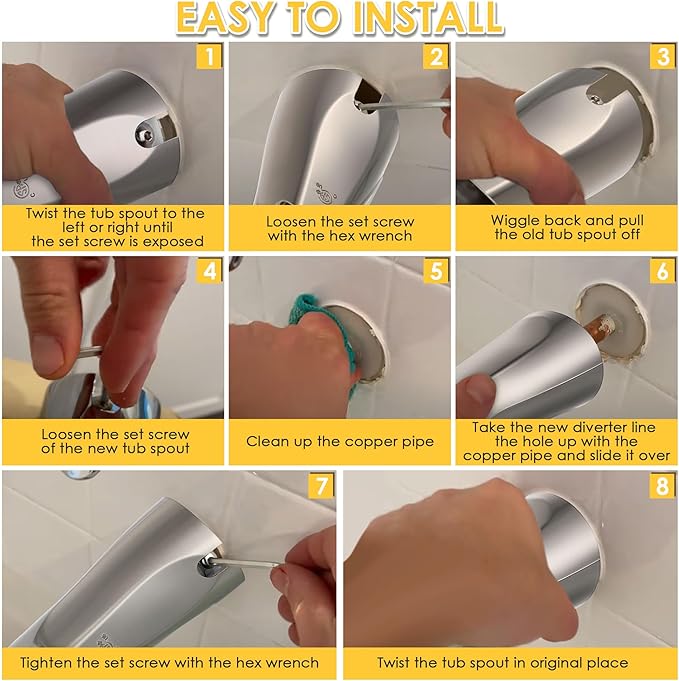 Enhon 7 Inch Slip on Tub Spout with Diverter, Compatible with Moen 3839/Moen 3853, Bathtub Diverter Spout Fits 1/2" Copper Water Tube(5/8" Diameter), 5/32" Hex Wrench(Brushed Nickel,Classic)