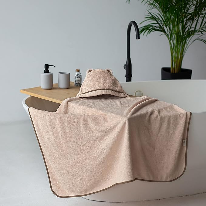 Premium Baby Bath Towel - Rayon Made from Bamboo Hooded Baby Towels - Newborn Baby Towel with Hood - Large Hooded Towel for Newborn Infant Boy Girl (Beige)