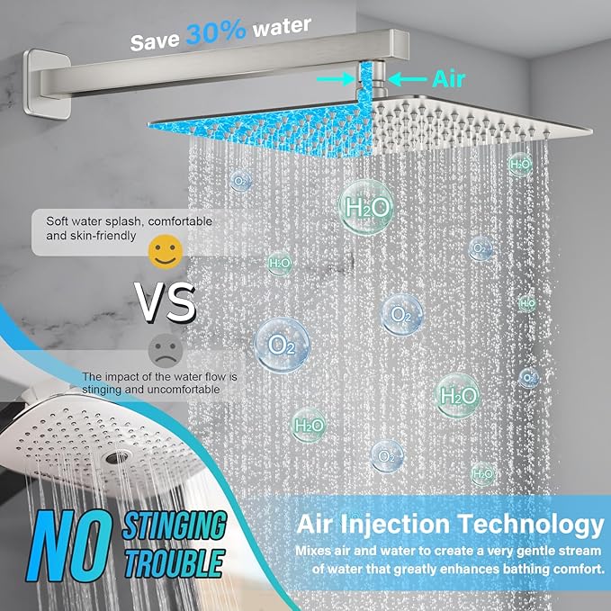 Shower Faucet Set Bathroom Square Rain Shower Head and Handle Set, Wall Mounted Shower Fixtures With Shower Valve and Trim Kit 10 inch Brushed Nickel