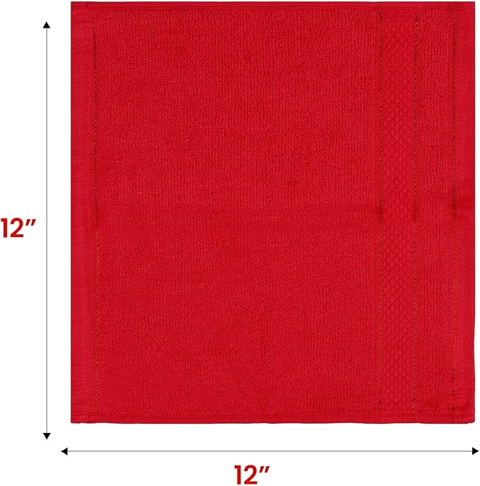 Casa Lino Face Towels & Body Wash Cloths for Showering - 100% Cotton Wash Cloths for Bathroom - Highly Absorbent & Quick Drying Washcloth Set - Cotton Washcloths 24 Pack (12" x 12") - (Red)
