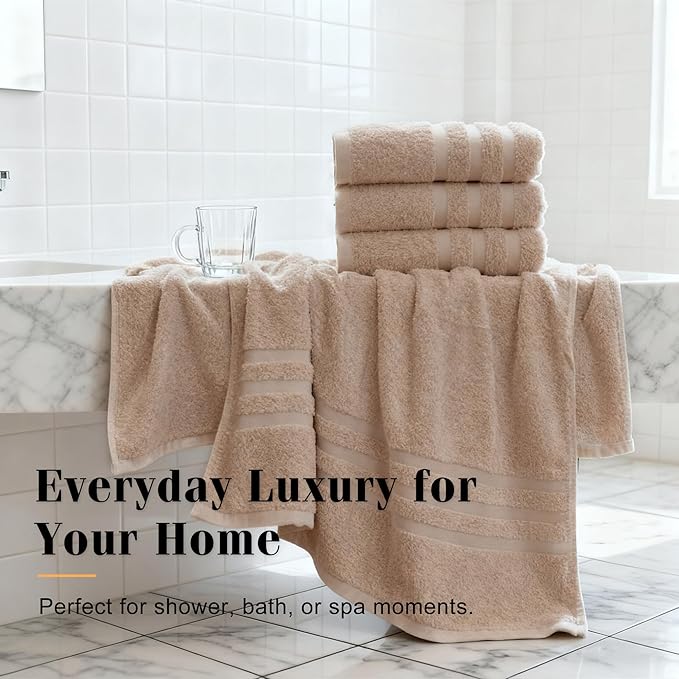 Cotton Bath Towel – Large 30x60 Inches, Soft, Thick & Absorbent Towel for Bathroom, Spa, or Home Use (Beige, 4 Pack – 30"x60")