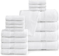 LANE LINEN 100% Mercerized Cotton Luxury Bathroom Towel Set - 16 Pcs - Super Soft, Fluffy & Highly Absorbent - 4 Bath Towels, 8 Washcloths, 4 Hand Towels - Complete Family Pack - White Bath Towel Set