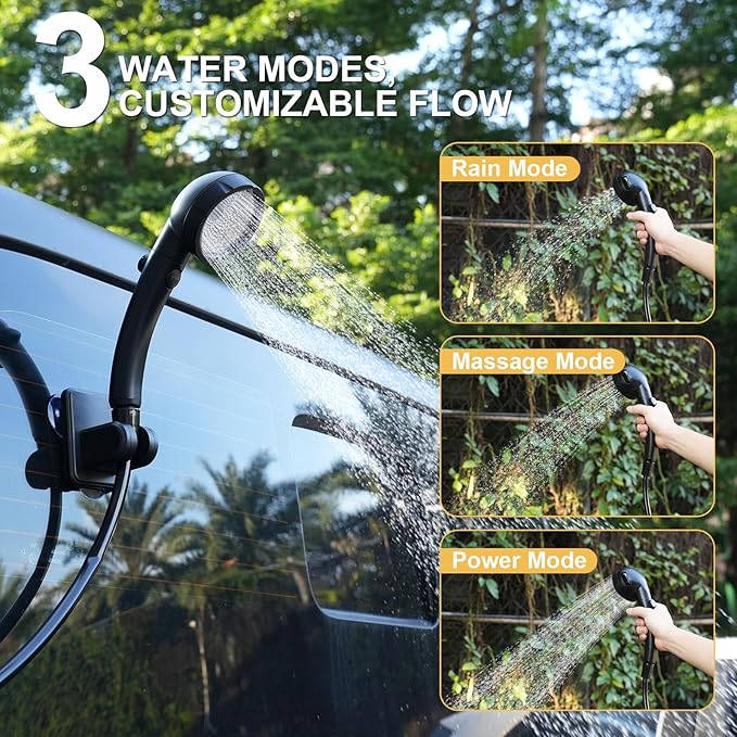 Portable Shower for Camping, Rechargeable Camping Shower Pump with LED Display & IPX8 Waterproof - High Pressure Electric Outdoor Shower for Hiking, Car Wash, Pet Bath, RV, Boat