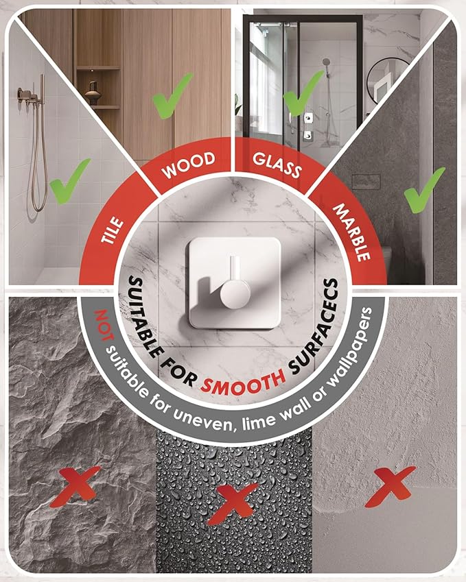 Auxmir Adhesive Hooks Heavy Duty 30lb(Max) Wall Hooks, 5 Pack Self Adhesive Damage Free Towel Rack, Stainless Steel for Coat Robe, Waterproof Oilproof Rustproof for Bathroom Shower Kitchen Office