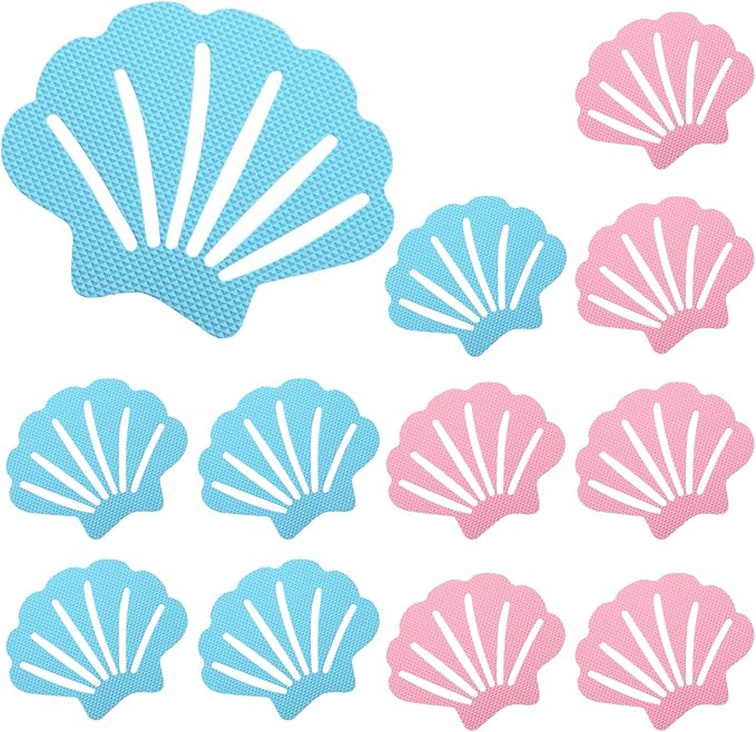 12 Pcs Bathtub Stickers Non Slip, Shell Shaped Tubs Safety Shower Treads, Adhesive Sticker for Bathroom Bathtub, Shower Floor,Blue (Blue and Pink)