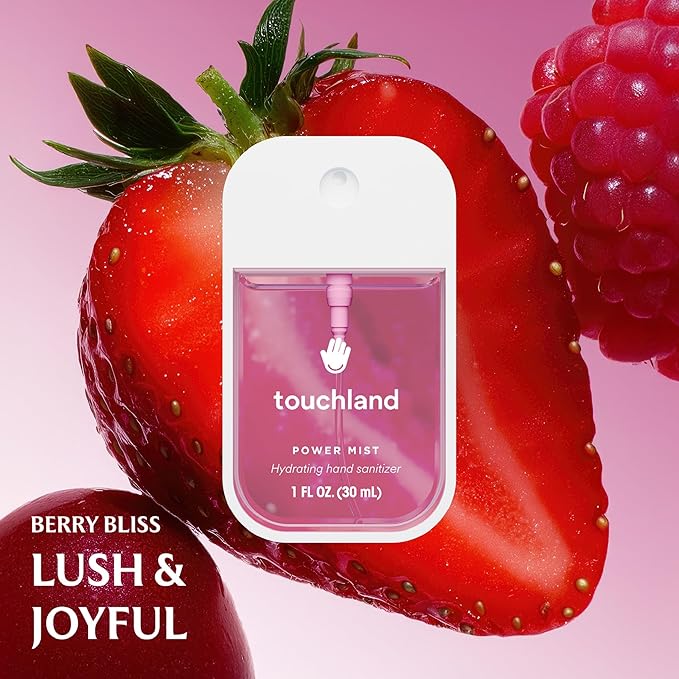 Touchland Hydrating Hand Sanitizer Spray, JUICY Trio Set (Watermelon, Peach, Berry), 1 FL. OZ. Travel Size Power Mist Sprays (Set of 3)