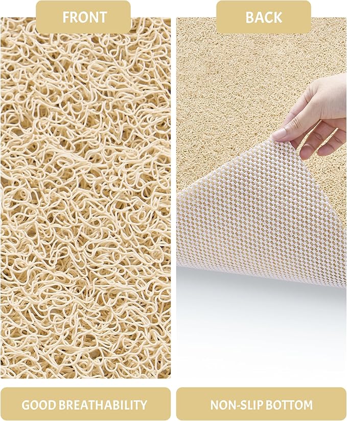 Mecko Loofah Bath Mat for Tub - Quick-Dry Non-Slip Shower Mat, Extra Thick Textured Grip Bathtub Mat for Bathroom and Shower Floor, Indoor/Outdoor Use for Wet Areas (Beige, 17"x47")