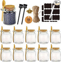 Ahhute Glass Sugar Scrubs Jars, Bath Salt Container 8oz, Salt Cellar with Spoon, Honey Scrubs Jars w/Lids, Labels and Cleaning Brush, Set of 12