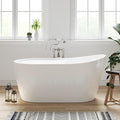 FerdY Lana'i 60" Freestanding Bathtub, Gracefully Shaped Freestanding Soaking tub, Glossy White, cUPC Certified, Brushed Nickel Drain & Overflow Assembly Included-02125