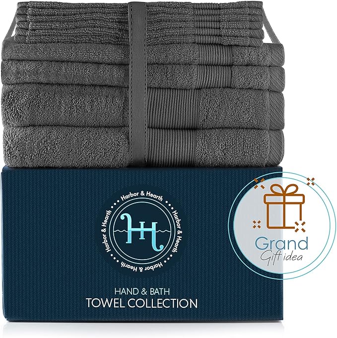 Hearth & Harbor Bath Towels for Bathroom - 100% Ring Spun Cotton Luxury Bathroom Towels - Ultra Soft & Highly Absorbent, Bath Towels Set of 10 - Dark Gray