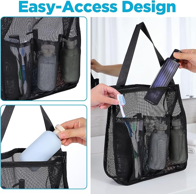Portable Mesh Shower Caddy, Quick Dry Hanging Shower Bag with Zipper and Side Pockets, Freestanding Showers Tote Bag for College Dorm, Bathroom, Gym, Travel