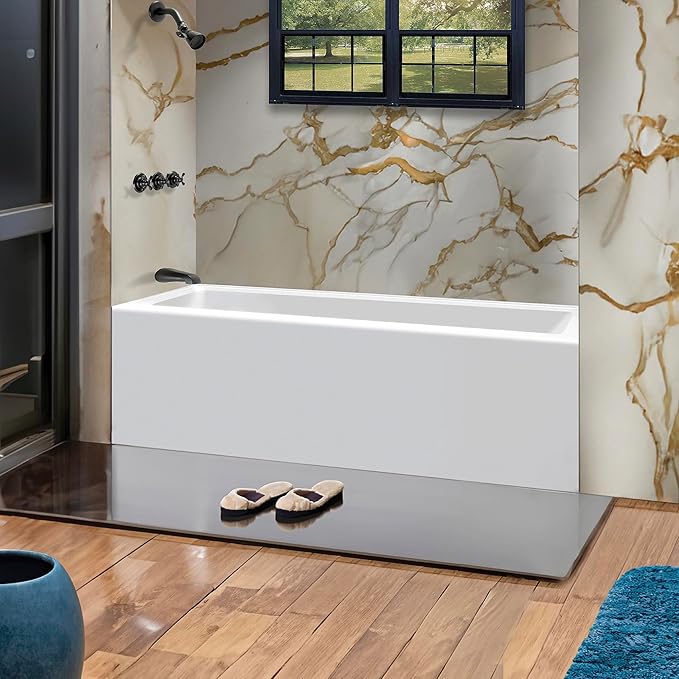 Fine Fixtures Acrylic, Fiberglass Alcove Soaking Bathtub with Integral Apron Front - Drain Included (72" x 32", Left Hand, White)