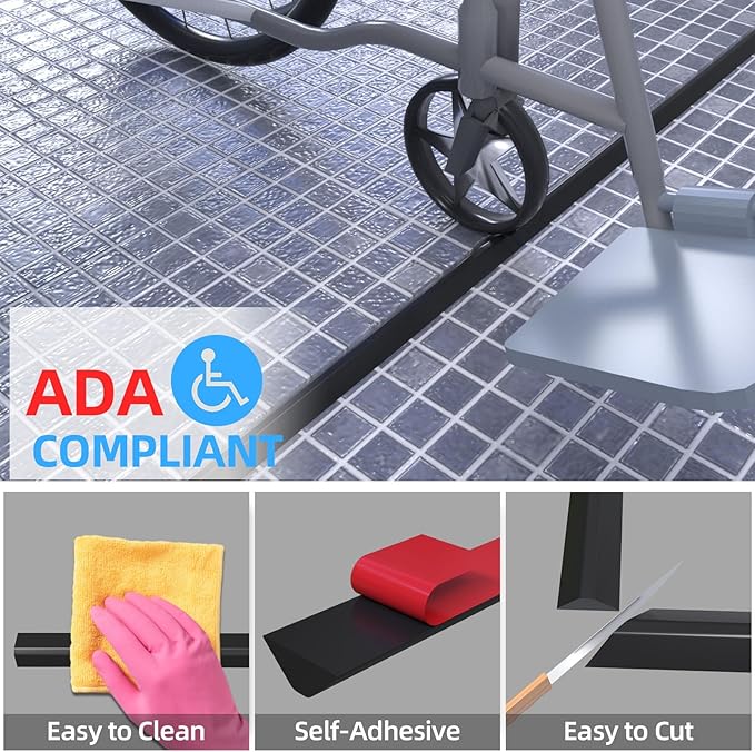 Duzzy 118 Inch Collapsible Shower Water Dam, Shower Threshold Water Stopper Barrier and Retention System and Keeps Water Inside Threshold Dry and Wet Separation, Suitable for Bathroom & Kitchen