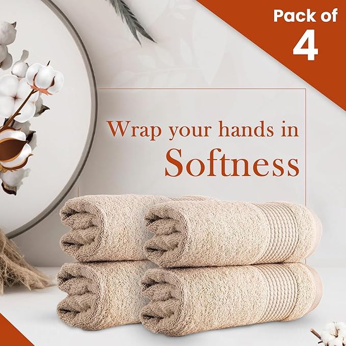 HALLEY Turkish Cotton Towels (Pack of 4) Hand Towels Super Soft Highly Absorbent 100% Cotton Towels for Bathroom and Kitchen for Mother’s Day (Tan)