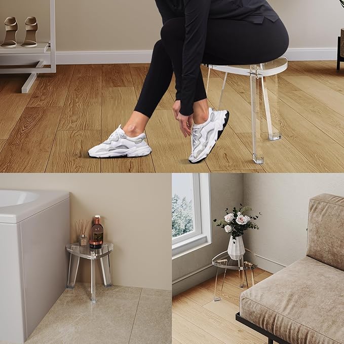 Acrylic Corner Shower Stool for Shaving Legs 11.65" D X 11.94" W X 12.2" H, Heavy Duty Shower Foot Rest, for Inside Shower, Waterproof Non-Slip