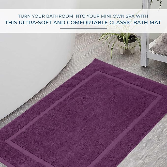 DAN RIVER Classic Cotton Bath Mats Set of 2 – Not a Bathroom Rug, Ultra Soft, Highly Absorbent & Machine Washable Bath Mat Towel for Bathroom Floor Mat – Durable, Quick-Dry, 21x34 Inches, Purple