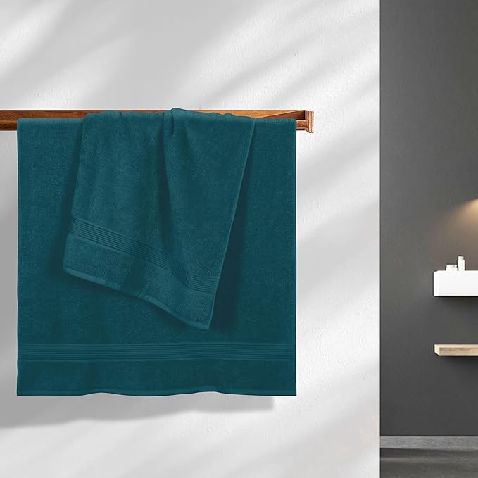 BELZZI Home Ultra Soft 4 Pack Oversized Bath Towel Set 27x54, Cotton Compact Bath Towels, Highly Absorbant Eco-Friendly Quickdry & Lightweight Towel, Ideal for Gym Travel Camp Pool - Teal