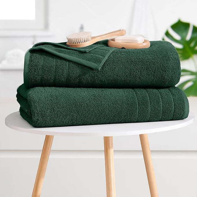 DAN River Extra Large Bath Towels Set of 4, 30 x 60 Inches - 100% Cotton Larger & Lighter Weight Towels for Bathroom - Quicker to Dry, Super Soft & Highly Absorbent Towels for Home, Hunter Green