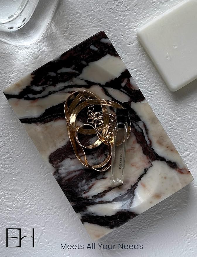 Real Marble Soap Dish - Soap Dish for Shower, Shower Bar Soap Holder, Marble Dish for Bathroom Kitchen, Decorative Stone Soap Dish (Calacatta Viola, Rectangular)