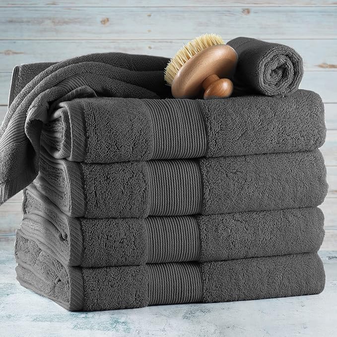 Hearth & Harbor Bath Towels for Bathroom - 100% Ring Spun Cotton Luxury Bathroom Towels - Ultra Soft & Highly Absorbent, Bath Towels Set of 6 - Dark Gray
