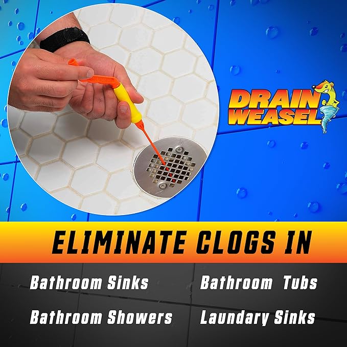FlexiSnake Drain Weasel Refill - Sink Snake Hair Clog Remover Tool, Sink, Pipe, Bathroom, Bathtub Drain Cleaner, 18-inch Long Flexible Disposable Wands, Made in The USA, 10 Pack