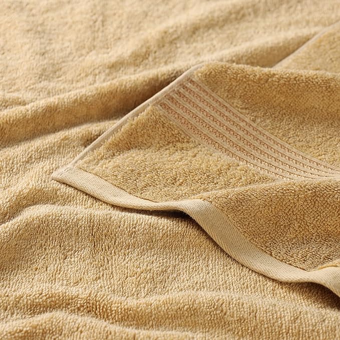 Superior Egyptian Cotton Bath Towel Set, Home Bathroom Towels, Master, Guest Bath, Decor Essentials, Quick Dry, Absorbent, Large Body Towels, Spa, Hotel, Resort, Adult, Kids, Set of 2, Gold