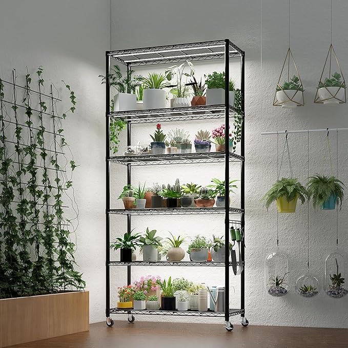 6 Tier Storage Racks Shelving, Heavy Steel Pantry Shelves, Adjustable Wire Shelving Rack with Wheels, Suitable for Garage, Kitchen, Bathroom, Office, 35" W x 16" D x 73" H, Black