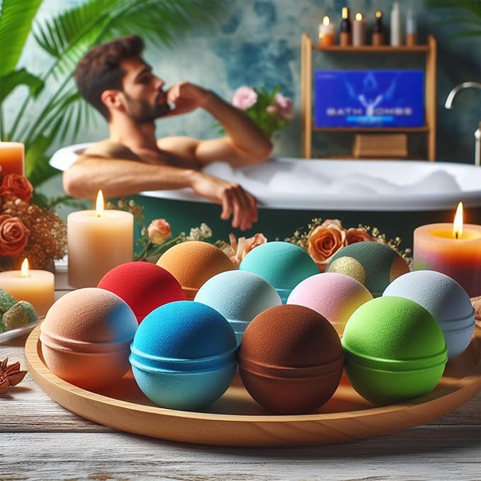 Bath Bombs for Men - Gift Set of 18 Scented Handmade Natural Bath Bombs of 2.5 oz w/Essential Oils, Unique Manly Scents, for Boyfriend, Husband, Father - 18 Pack