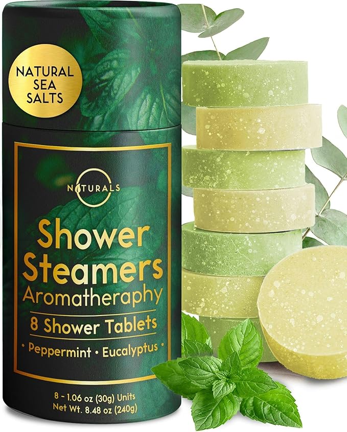 Shower Steamers Aromatherapy - Birthday Gifts for Men - Shower Bombs Aromatherapy, Spa Day Essentials, Relaxation Spa Gifts - Self Care Stocking Stuffers (Peppermint & Menthol 8 Count)