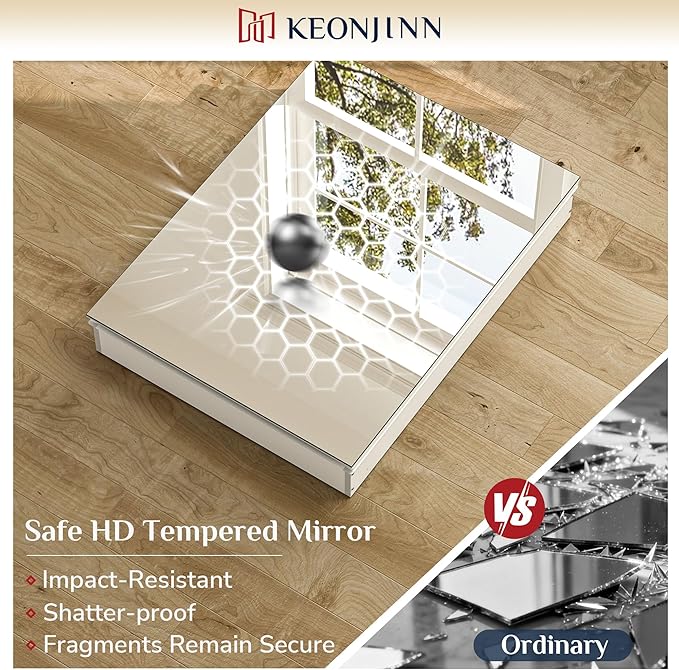 Keonjinn 48 x 32 Inch Large Medicine Cabinet Mirror, Assembly Required, White Bathroom Medicine Cabinets, Aluminum Framework, Adjustable Shelves, Tempered Glass, Soft Closing, Recessed or Wall Mount